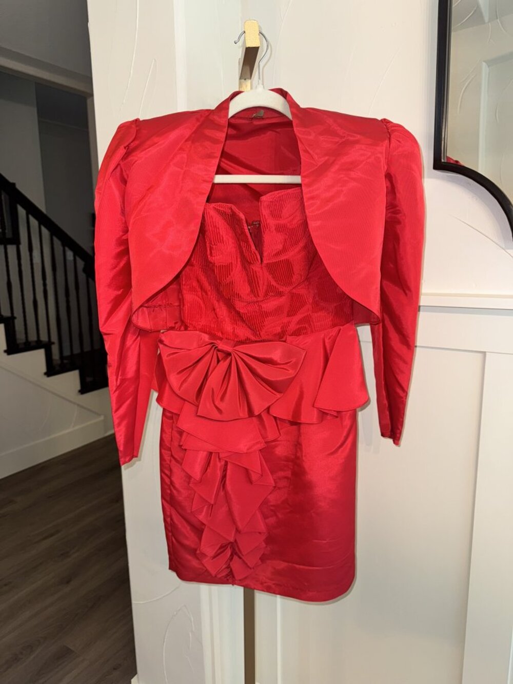 Vintage 80s Red Prom Dress w/ Bolero Jacket Sz 5